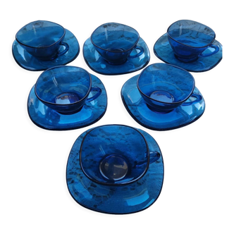 6 blue vereco cups and sub-cups
