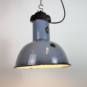 Industrial Grey Enamel Bauhaus Pendant Lamp, 1930s