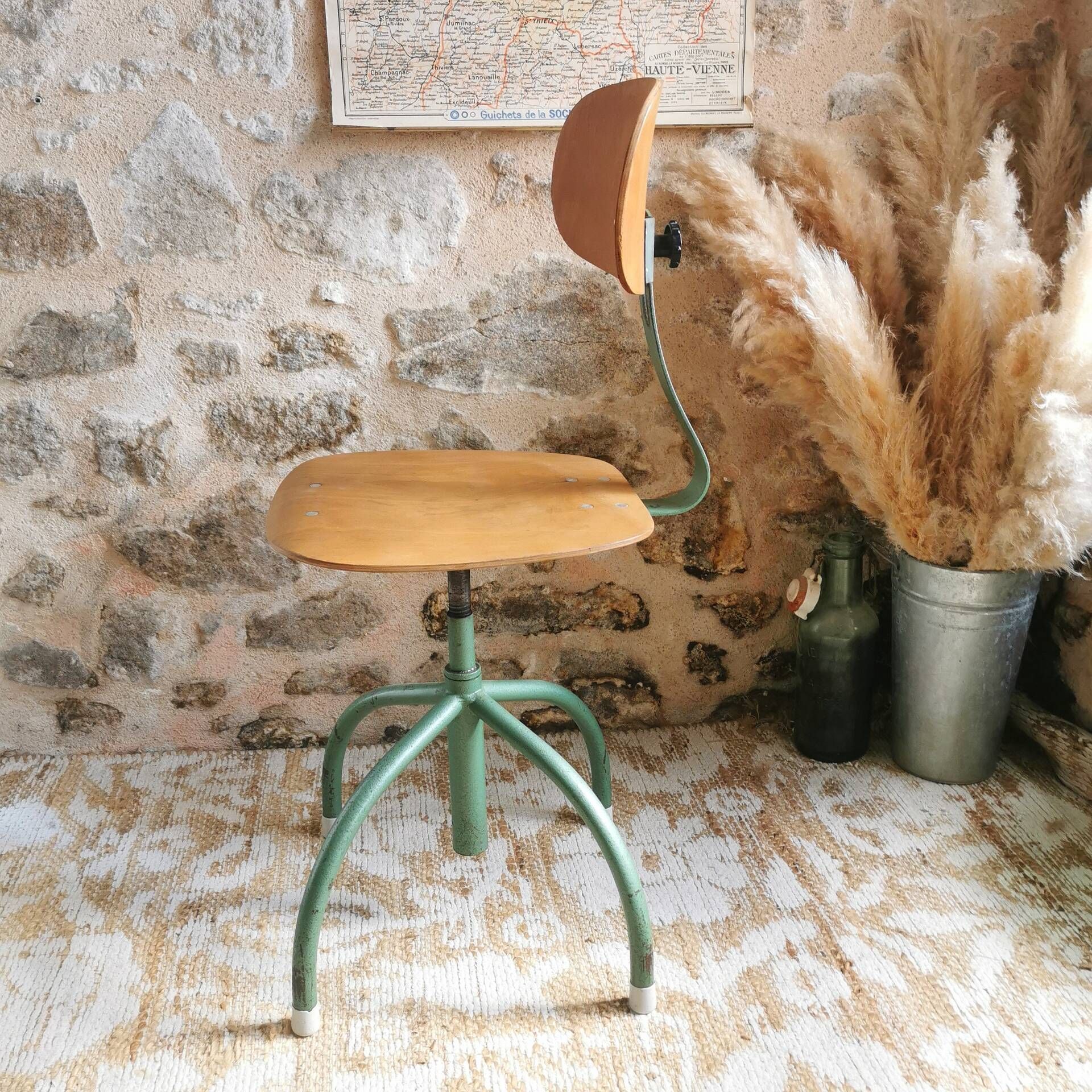 Ancienne chaise d’atelier réglable, Vintage industriel