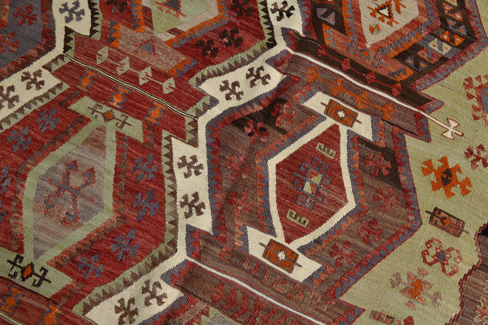 153x412Cm Soft Handmade Wool Vintage Kilim Rug,