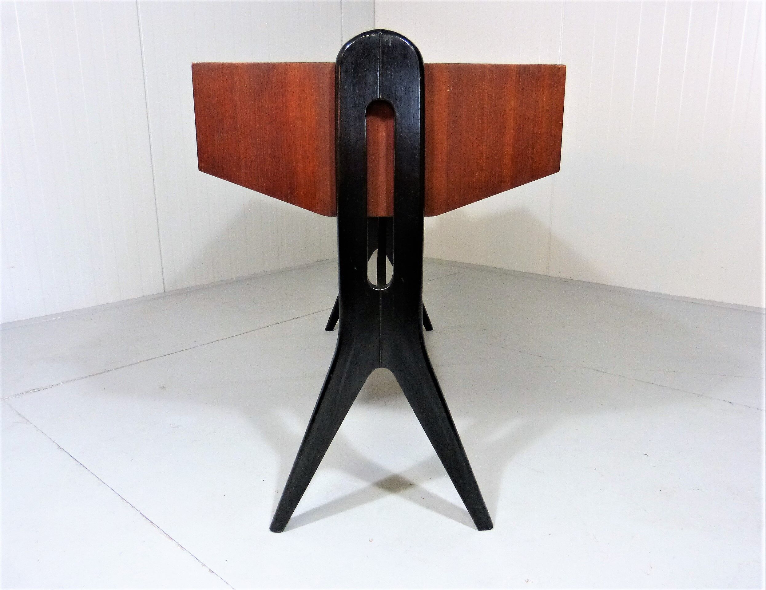 Vintage teak desk with black scissor legs 1960's