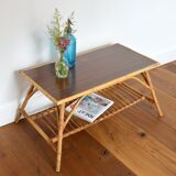 Coffee table wood and rattan 1950s