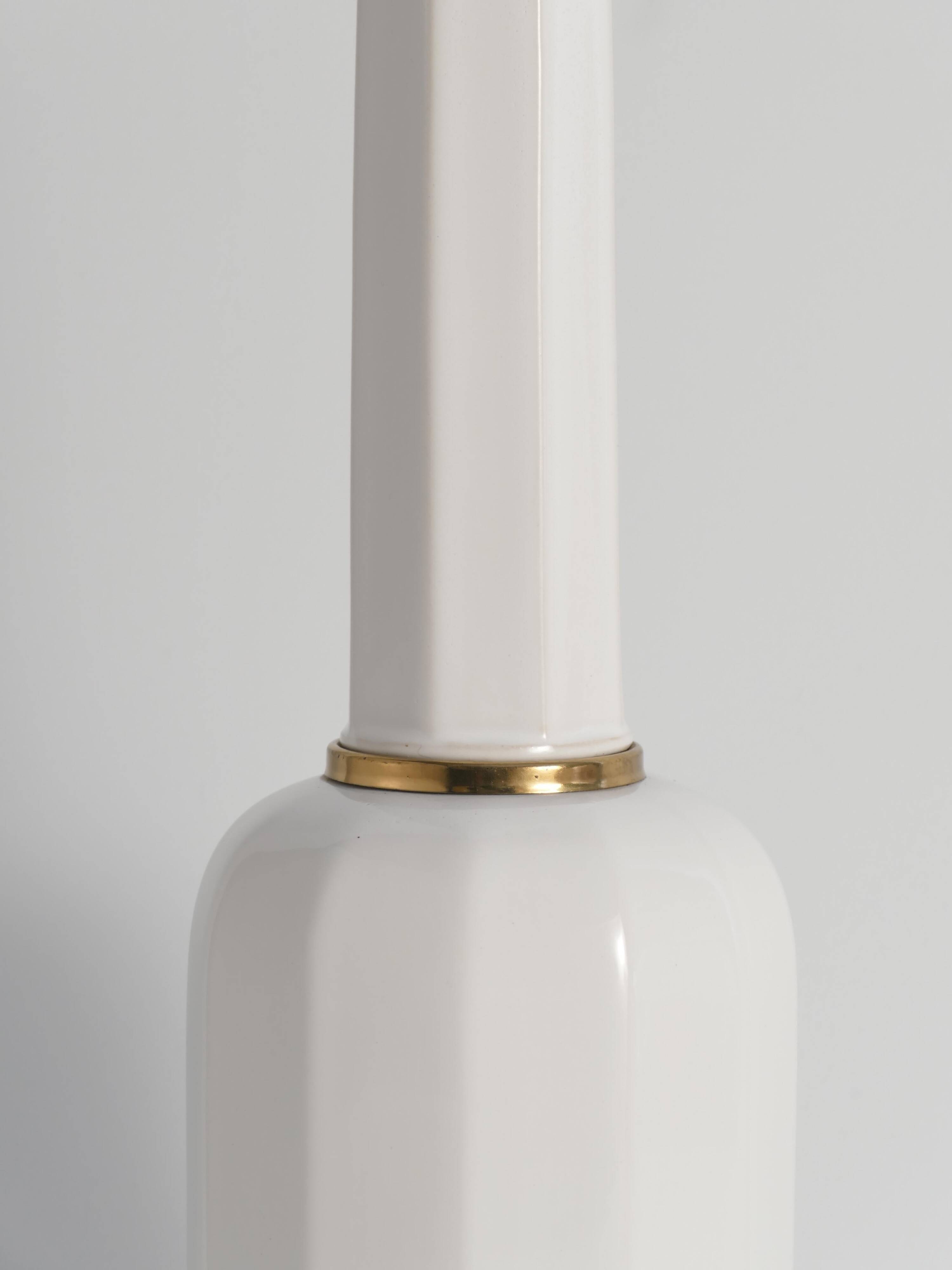 White Opaline Glass & Brass Heiberg Table Lamp, Denmark, Mid-19th century