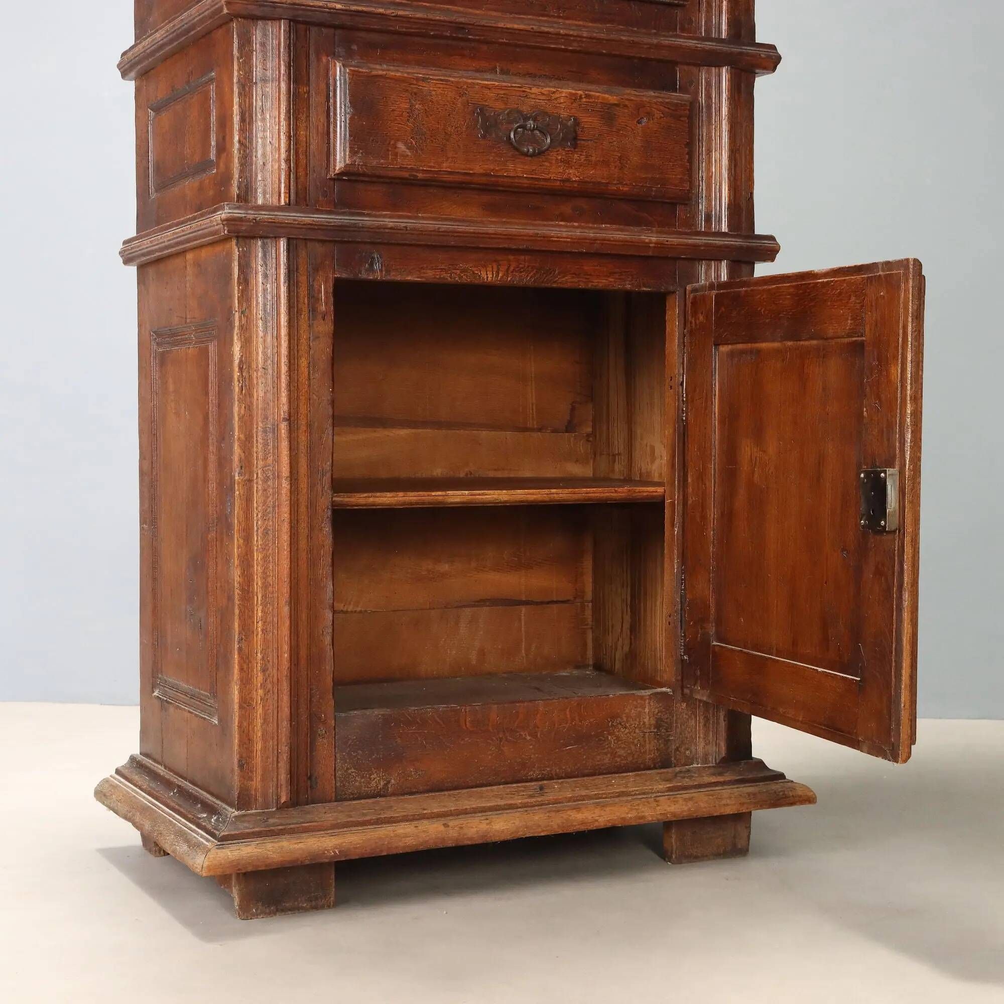 Antique baroque wardrobe in oak with safe, Italy, late 19th century.