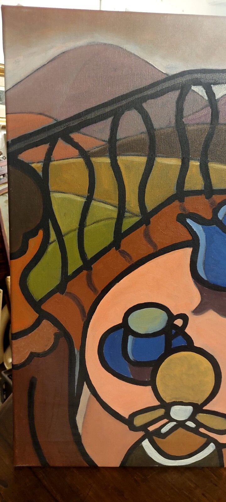 Oil painting on canvas "Breakfast on the Terrace" by Franco Prayer (1924) 58 x 48 cm