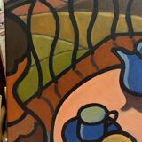 Oil painting on canvas "Breakfast on the Terrace" by Franco Prayer (1924) 58 x 48 cm