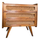 Old vintage wooden and rattan chest of drawers