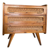 Ancienne commode en bois et rotin