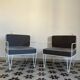Vintage white metal Croisette style armchairs with hairpin legs in superb condition