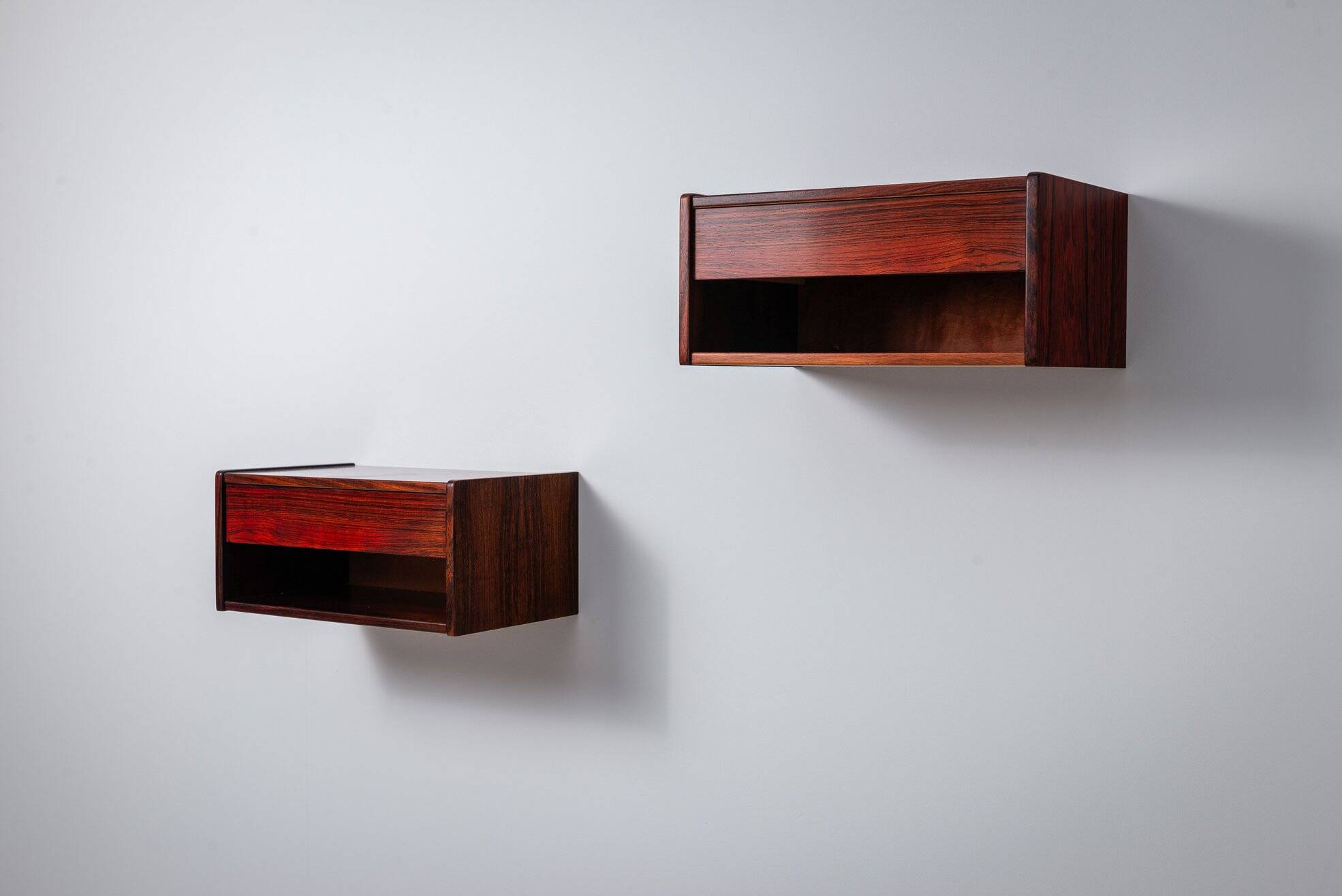 Pair of Scandinavian floating nightstands in rosewood Denmark 1960