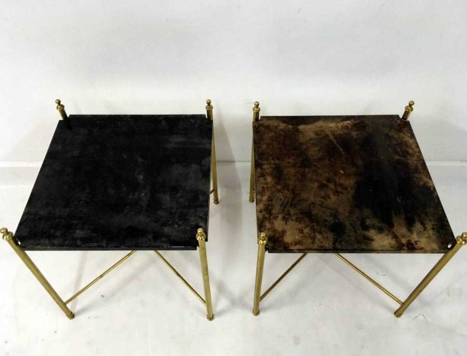 Pair of lacquered goatskin tables