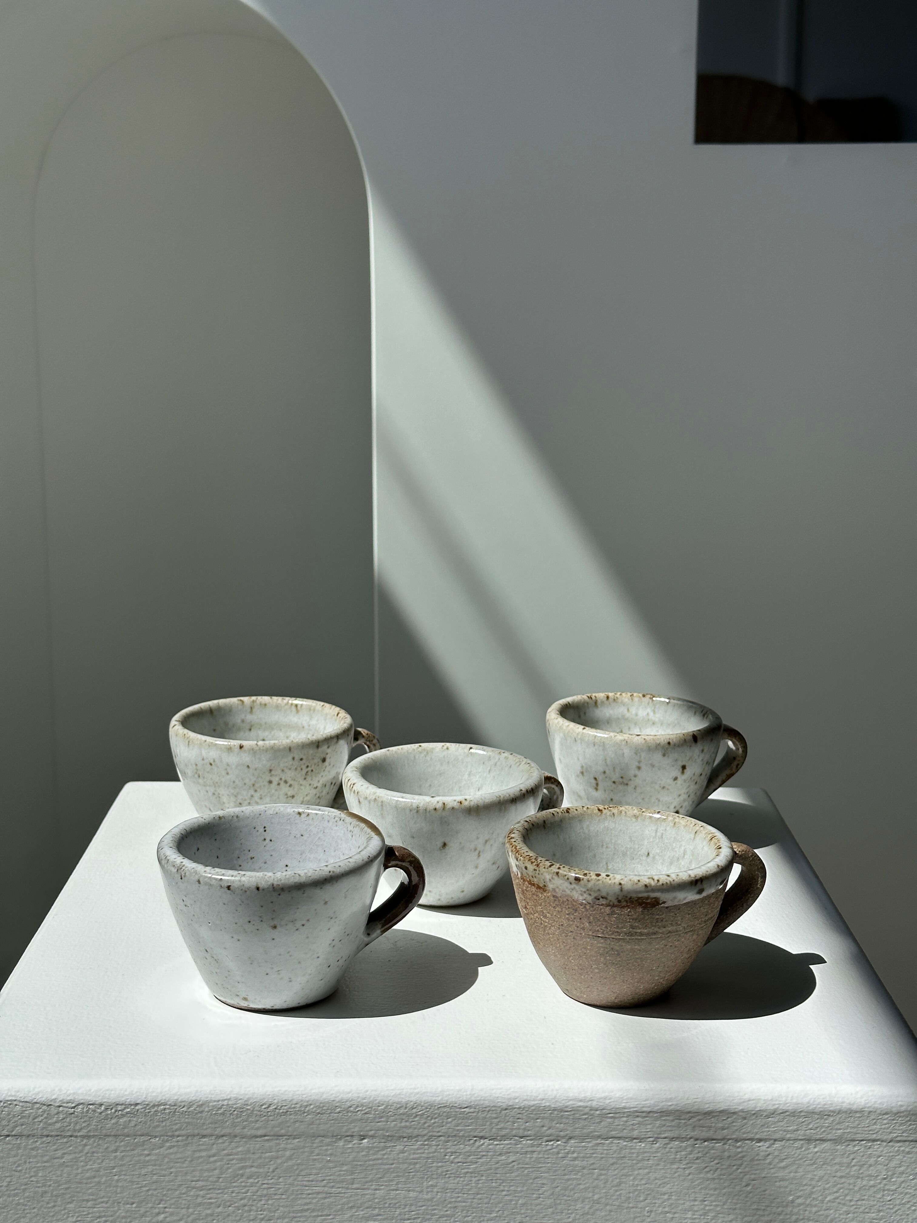 Set of 5 Indonesian ceramic handle coffee cups