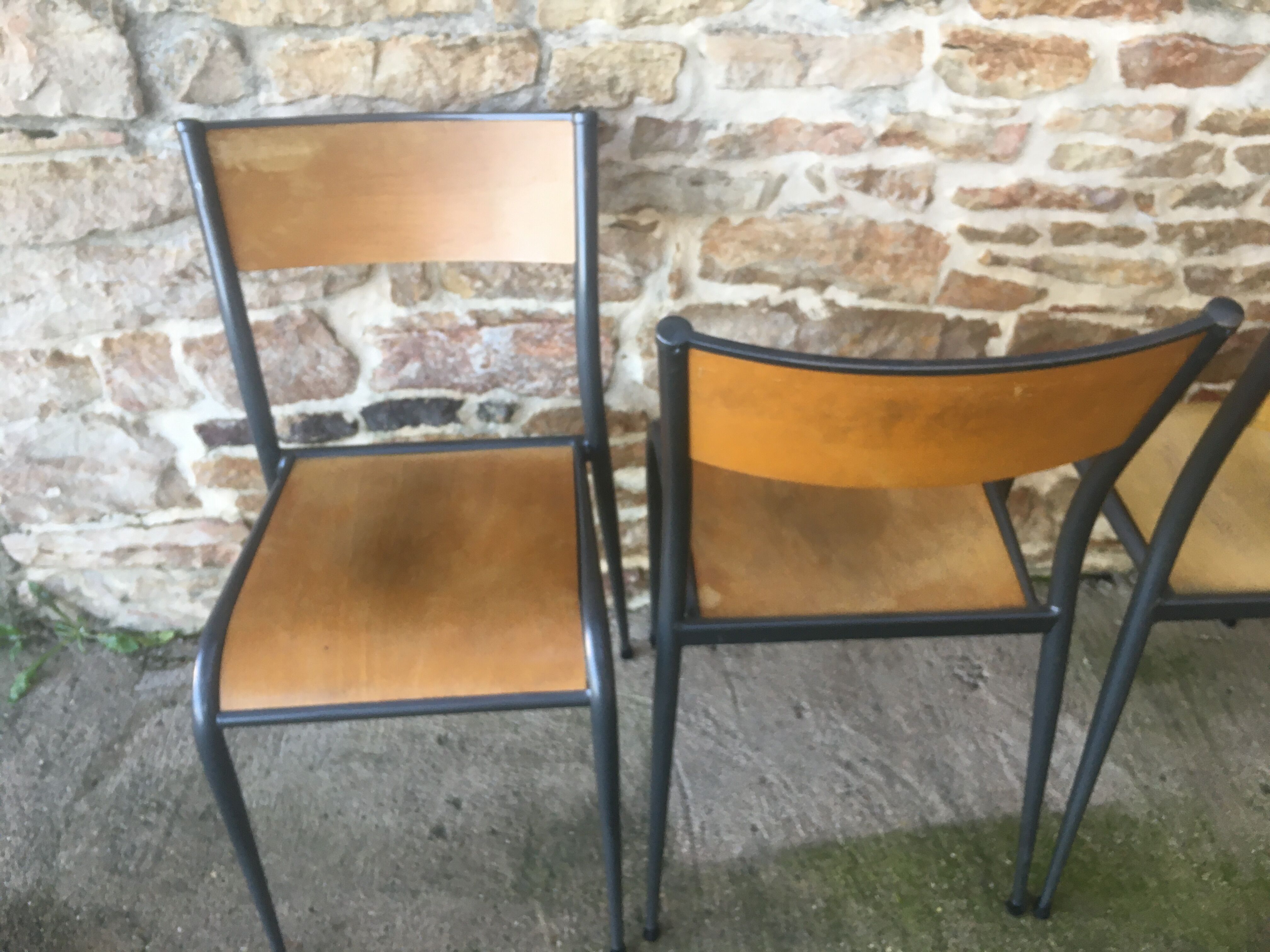 4 vintage school chairs, compass legs