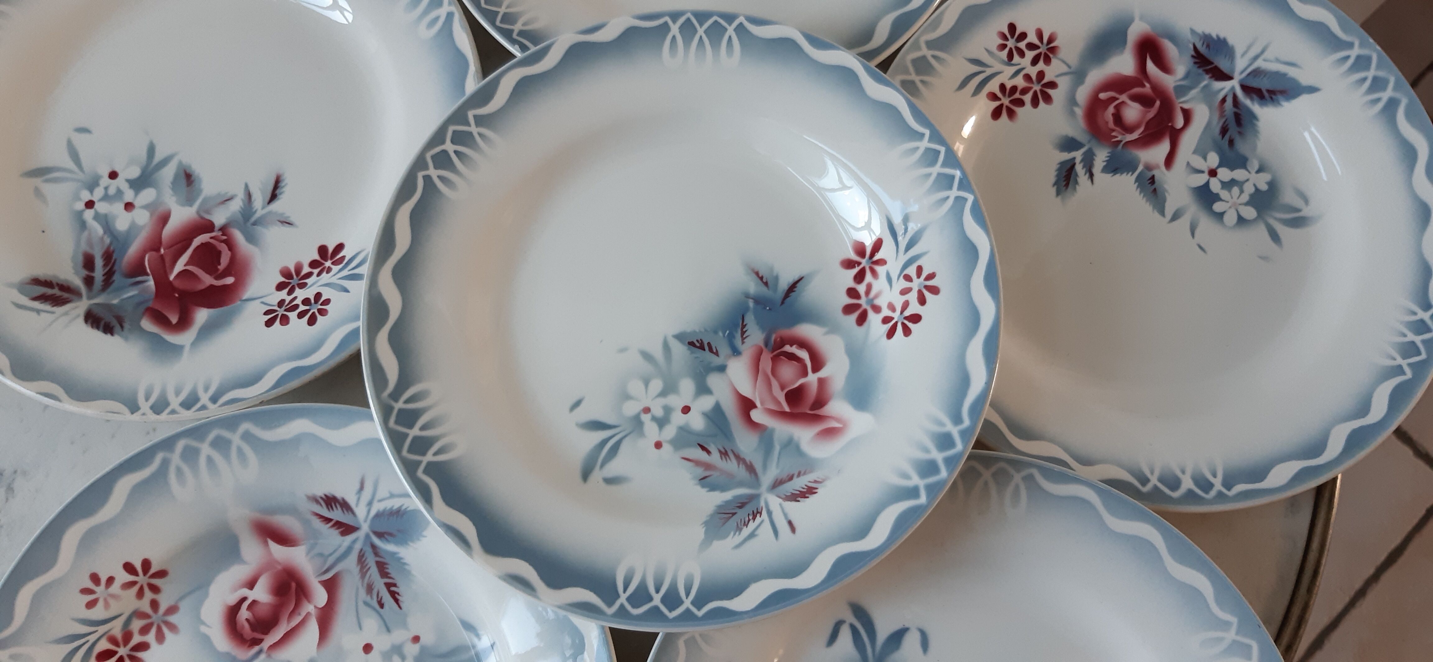 Lot de 6 assiettes plates Digoin Sarreguemines modèle Olga
