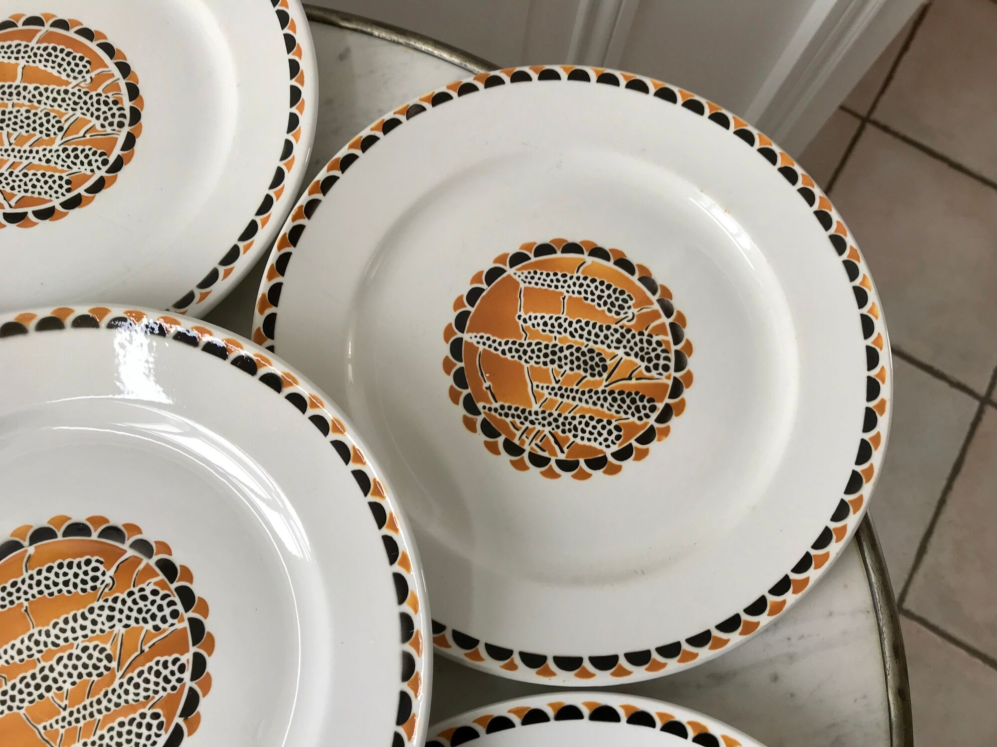 set of 6 flat plates Sarreguemines model "Nomeny" art deco 30s