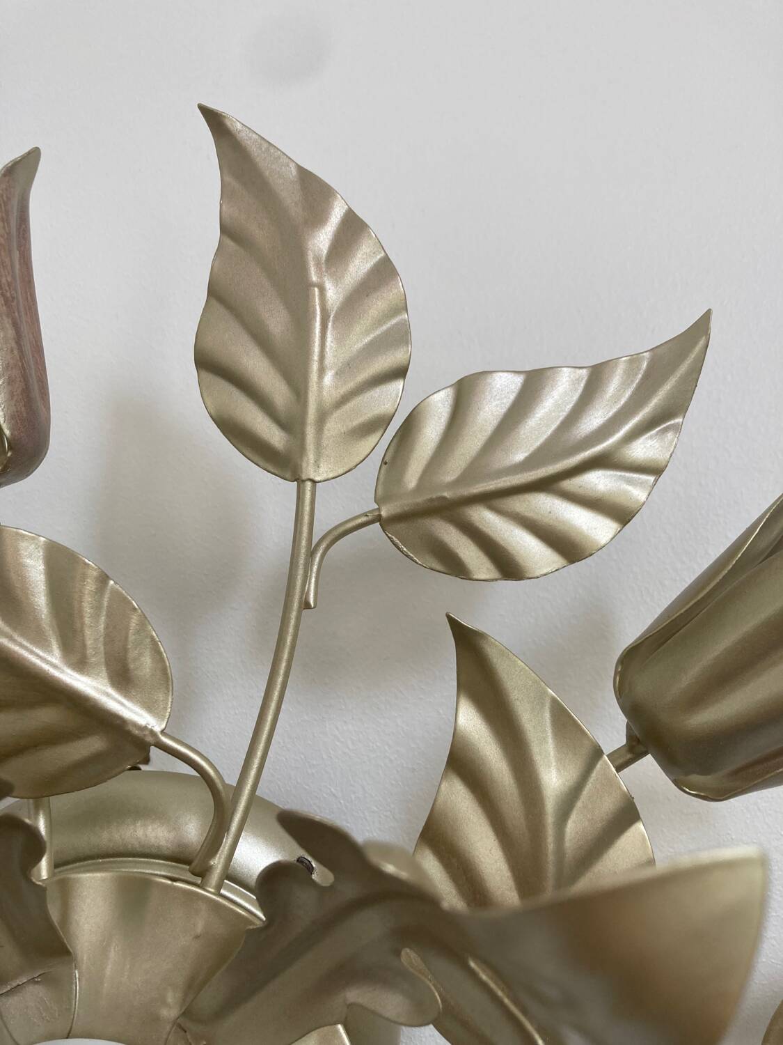80s gold metal flower wall light