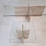 Set of 3 Italian Marble Coffee or Side Tables with Glass, 1980s