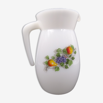 Pitcher or broc in opaline Arcopal fruit décor 1970