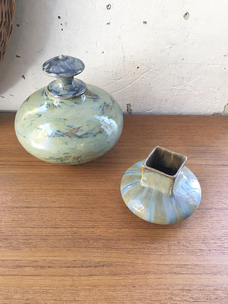 Small blue ceramic vase