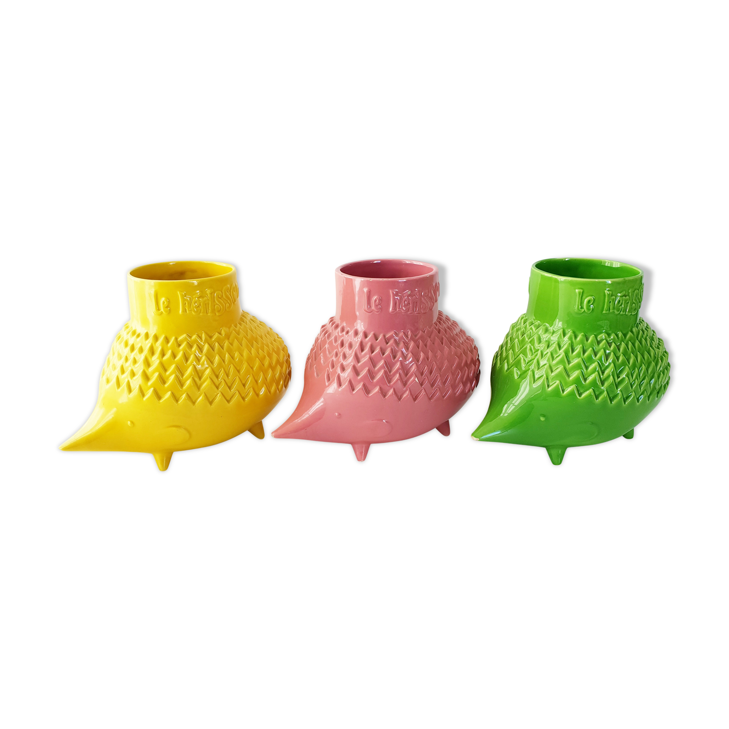 Suite of 3 vintage hedgehog vases 1960