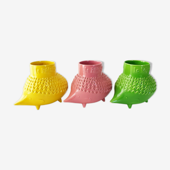 Suite of 3 vintage hedgehog vases 1960