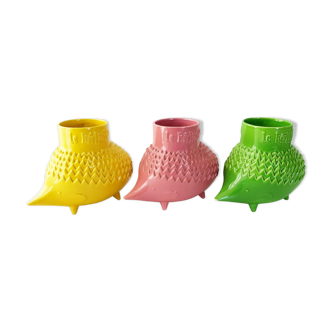 Suite of 3 vintage hedgehog vases 1960