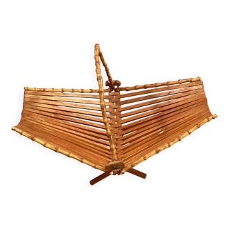rattan basket, bamboo, vintage 60s empty pocket basket