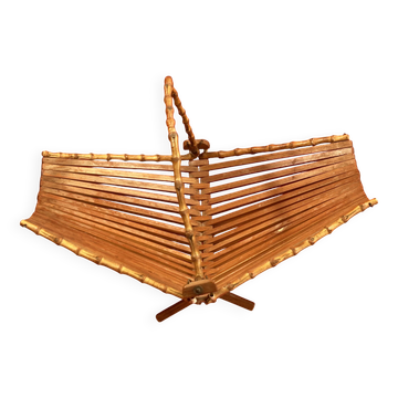 panier en rotin, bambou, corbeille vide poche vintage années 60
