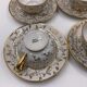 Serving together 4 cups and under cups coffee/tea flowers porcelain golden Vintage