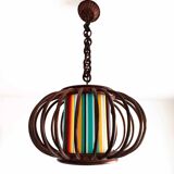 Rattan pendant light and vintage lampshade