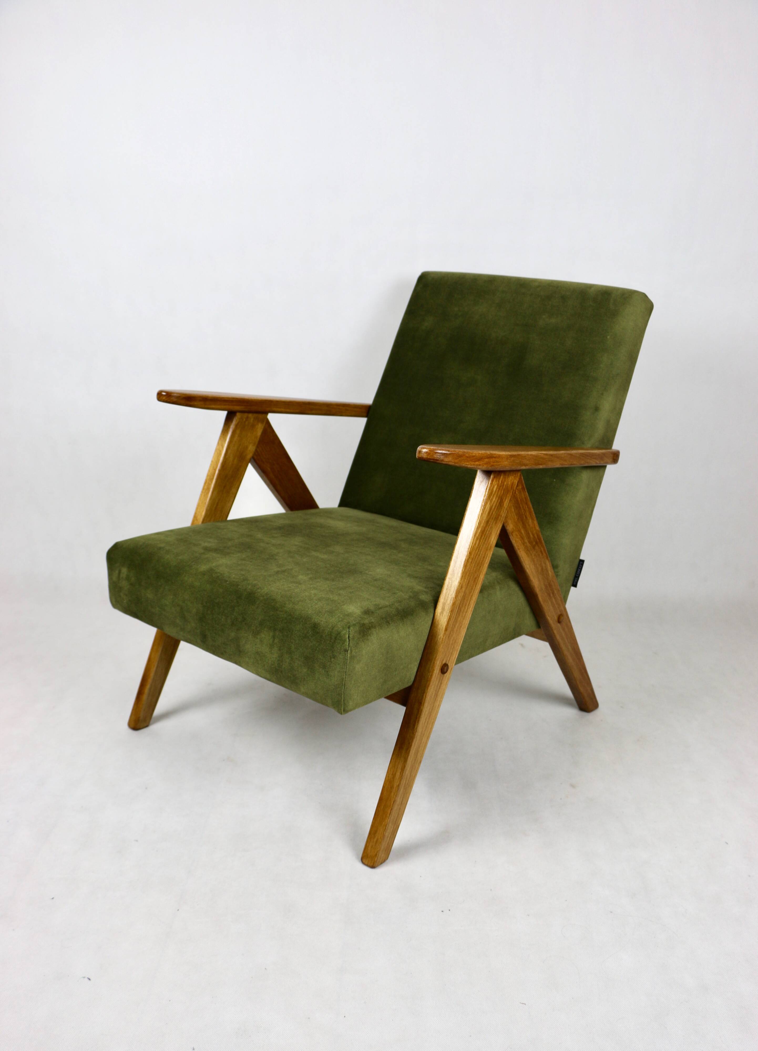 Fauteuil vintage vert olive modèle B-310, années 1970
