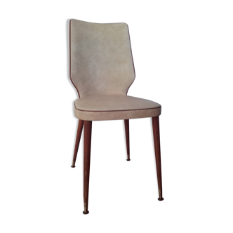 Chaise en cuir à pieds compas des années 50