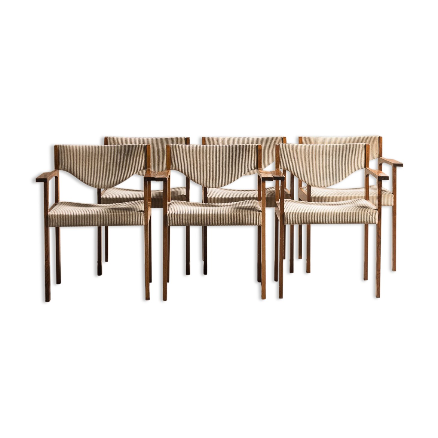 Scandinavian rosewood chairs with armrests, velvet fabrics (x6)