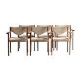 Scandinavian rosewood chairs with armrests, velvet fabrics (x6)