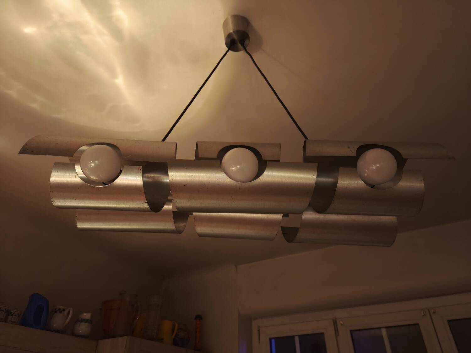 Space Age brushed aluminum pendant chandelier from the 70s