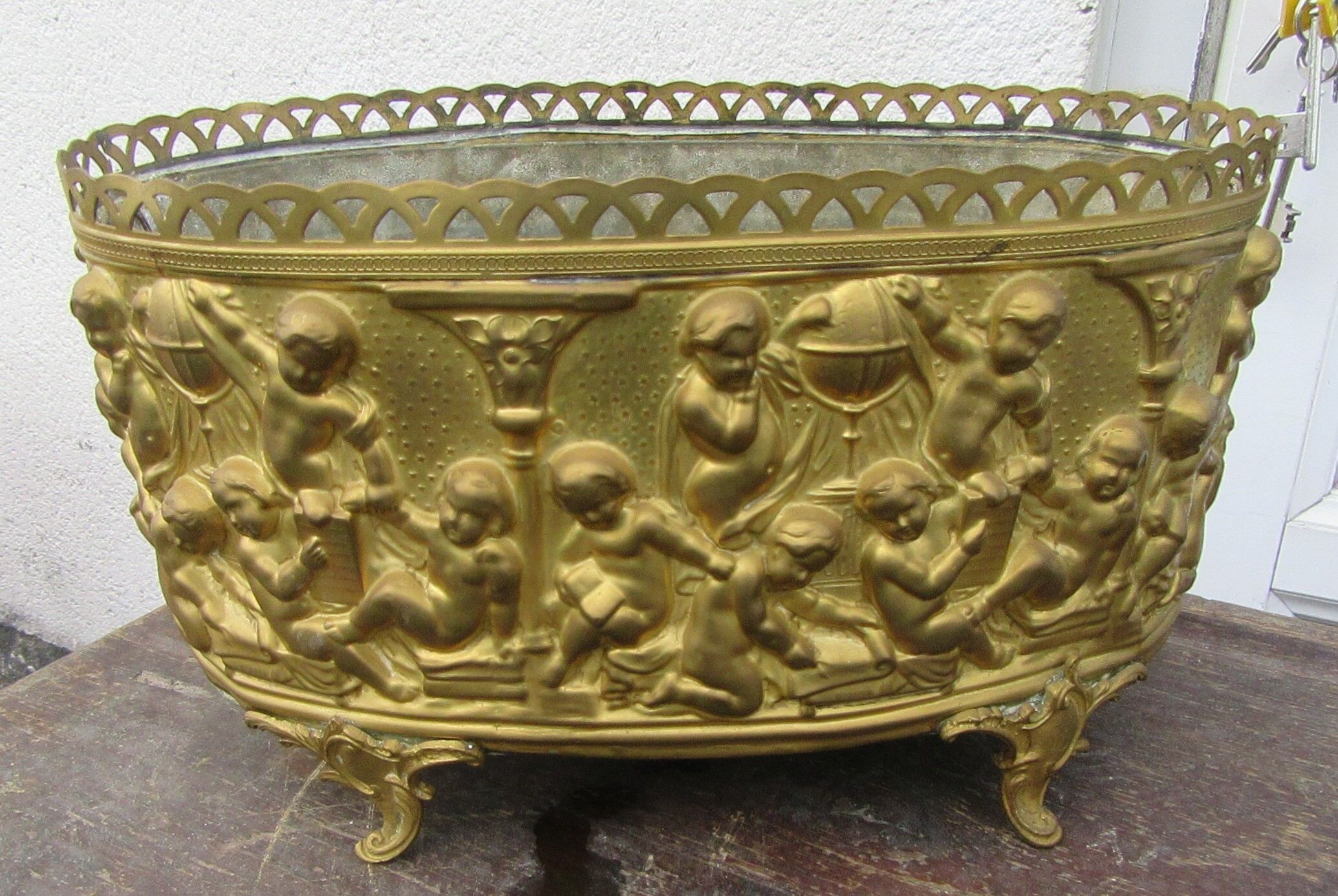 Jardinière laiton avec son bac en zinc