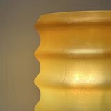 Vintage Bedside Lamp Wood Base & Yellow Orange Glass, VEB Lighting, GDR