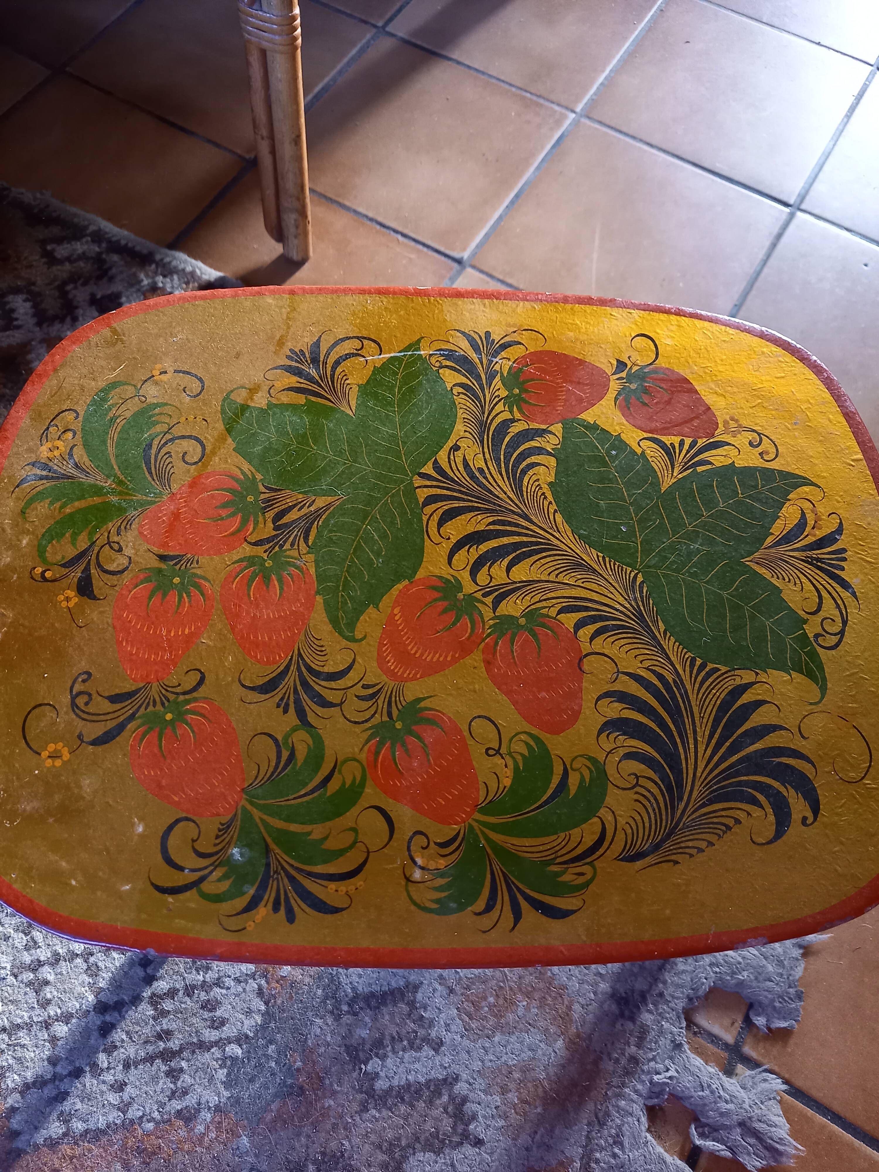 Old gilded wooden stool decorated vintage Russian craftsmanship