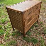 Vintage woven wicker rattan bamboo chest of drawers design 50-60-70