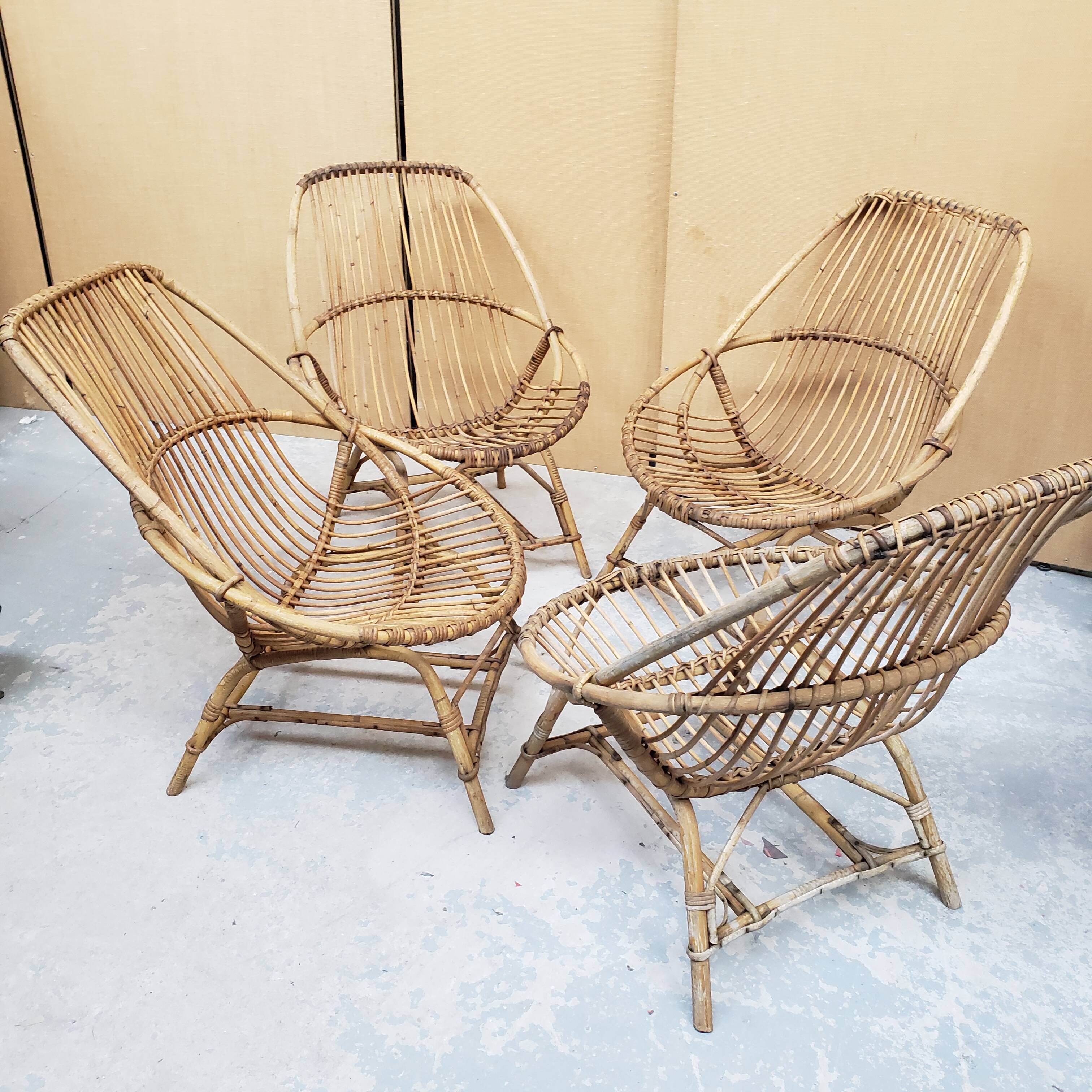 Series of rattan armchairs from the 70s