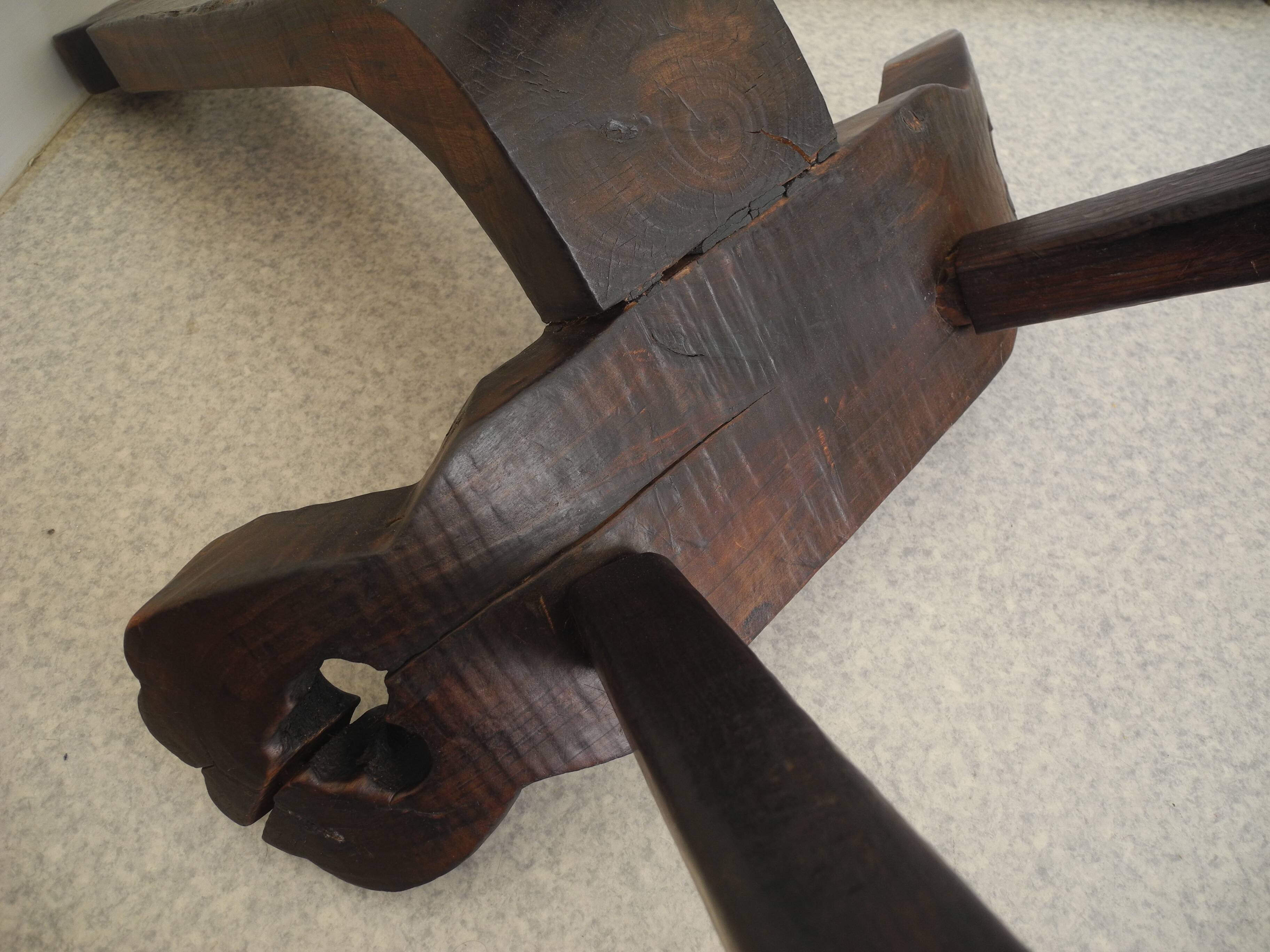 vintage tripod chair brutalist wood decor 50s brutalist