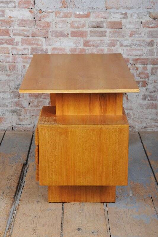 Mid-Century Modern Writing Desk in Oak by B. Landsman, Czech, 1950s