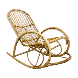 Vintage rattan rocking chair by Rohe Noordwolde