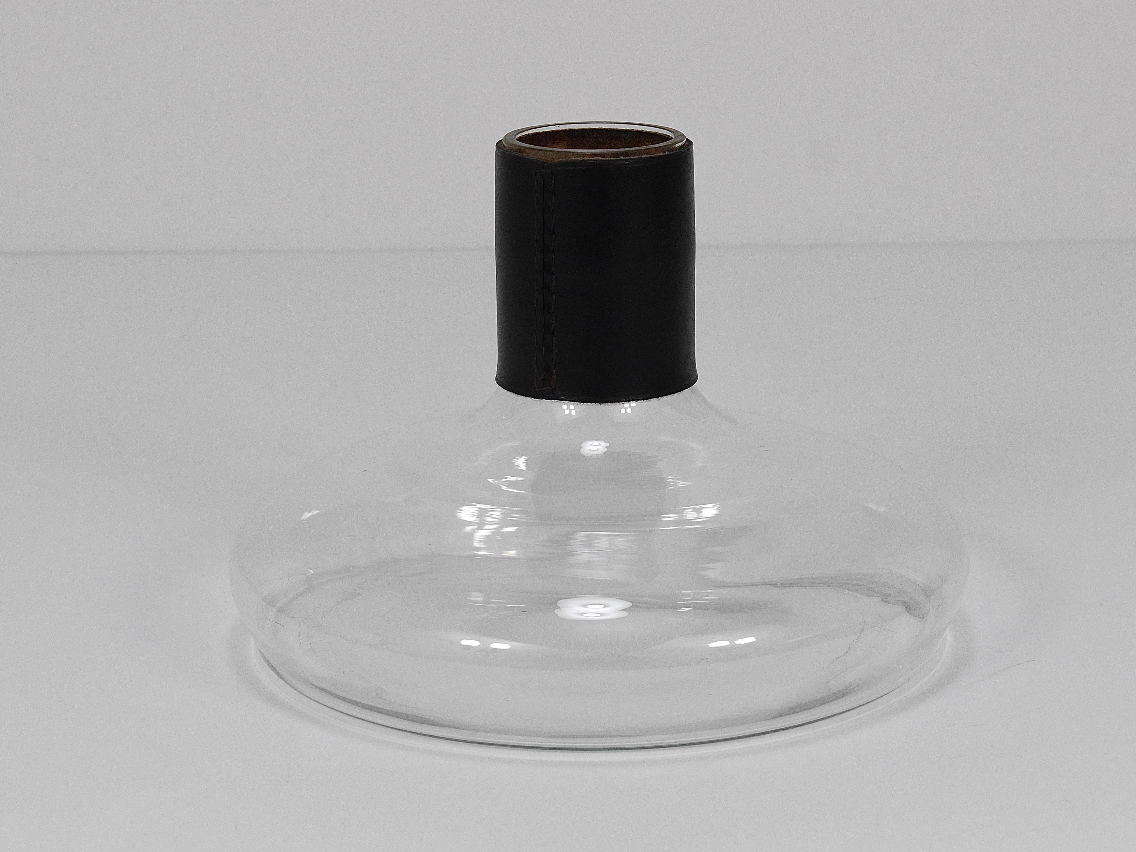 Vase Carafe Carl Aubock II with Black Leather Top, Midcentury, Austria, 1950s