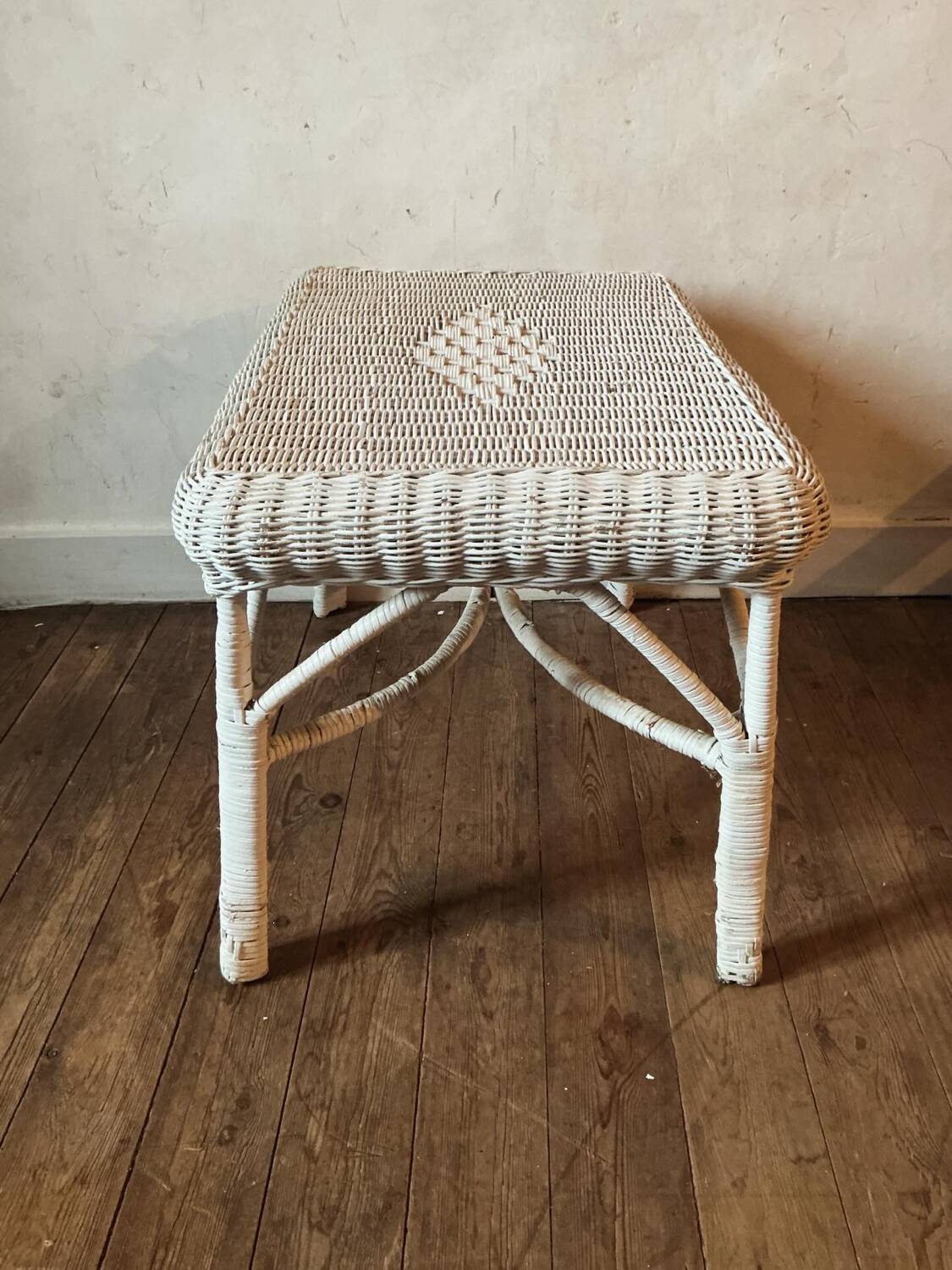 Vintage white rattan coffee table