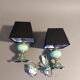 Pair of green opaline bedside lamps, venice glass and gilded brass Italy 1940.