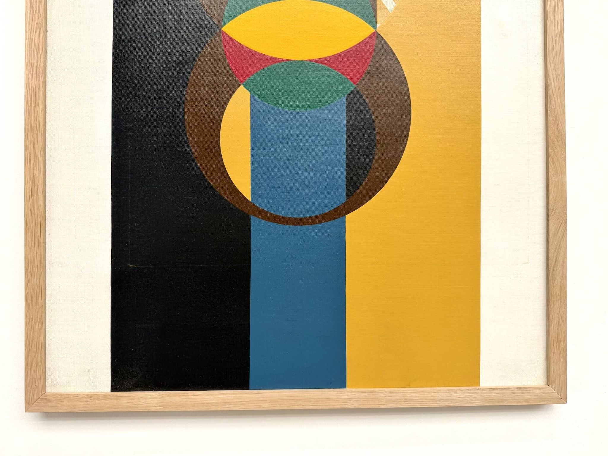 Composition aux cercles et bandes verticales, huile sur toile