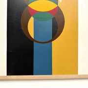 Composition aux cercles et bandes verticales, huile sur toile