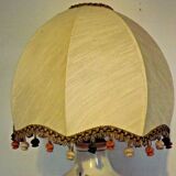 Old ceramic table lamp from Vieux Rodez, floral base, fabric lampshade 3198