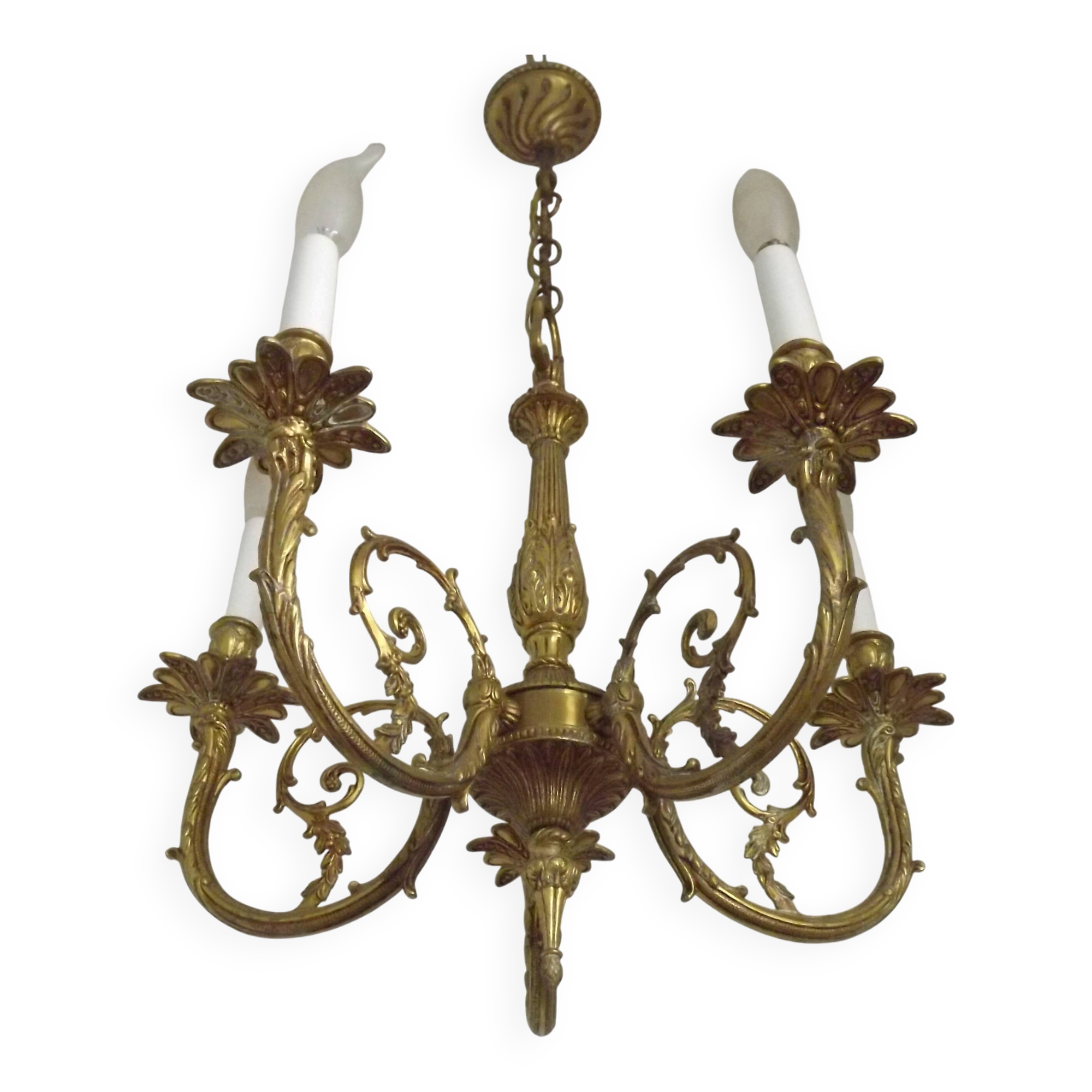Elegant French Vintage Bronze 5-Light Art Nouveau Style Chandelier